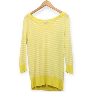 Gap Cotton Blend Yellow White Striped Knit Lightweight Pullover Hoodie Top